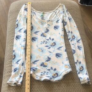 Free People Blue and Yellow Floral Blouse
